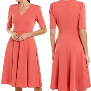 Donna Morgan V-Neck Fit & Flare Dress 22W coral plus size stretch crepe midi